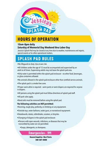 Jessica's Splashpad Rules