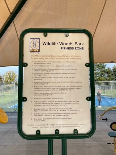 Wildlife Woods Park Fitness Zone Sign